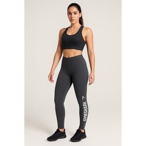 GYMSHARK spellout gray heather full length leggings women's size small